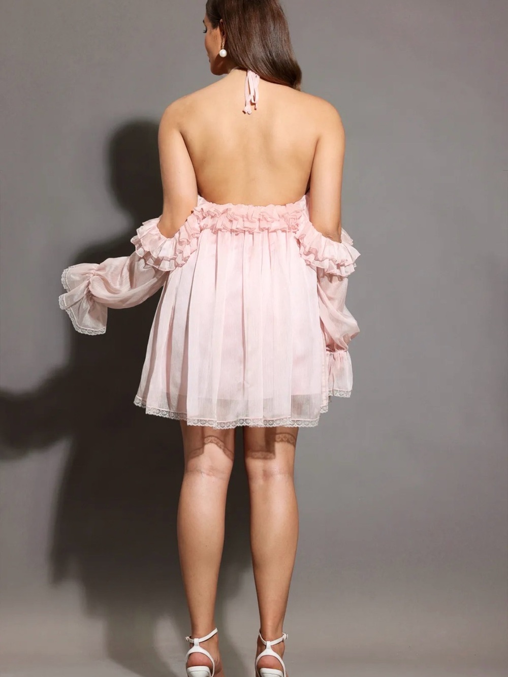 Off-Shoulder Ruffle Mini Dress in Blush Pink - Picture 3 of 5